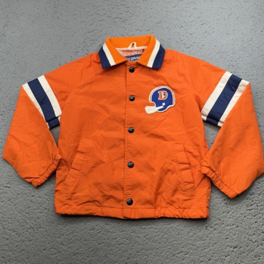 Vintage Denver Broncos Jacket Youth Small Orange Satin NFL Football Stahl Urban‎